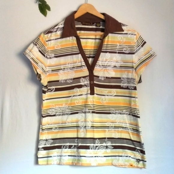 Tommy Bahama Hawaiian Print 18 Golf Collared Top Polo Blouse Large - Picture 1 of 5